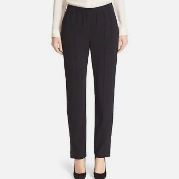 Theory Viewpine C Bergen Ankle Zip Pockets Black Pants Elastic Waist Size 0 - Picture 1 of 16